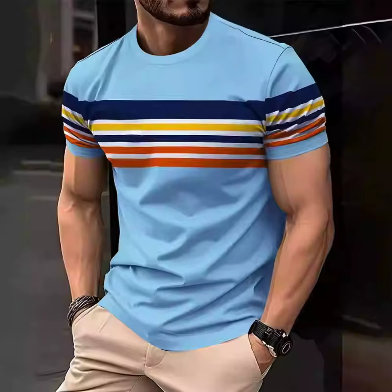 Rayures colorées motif T-Shirt pour hommes mode bloc de couleur 3D imprimé t-shirts été respirant haut col en o
