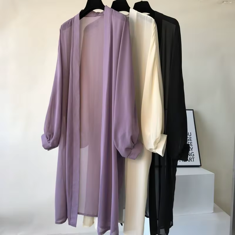 Cardigan long en mousseline de soie pour femmes