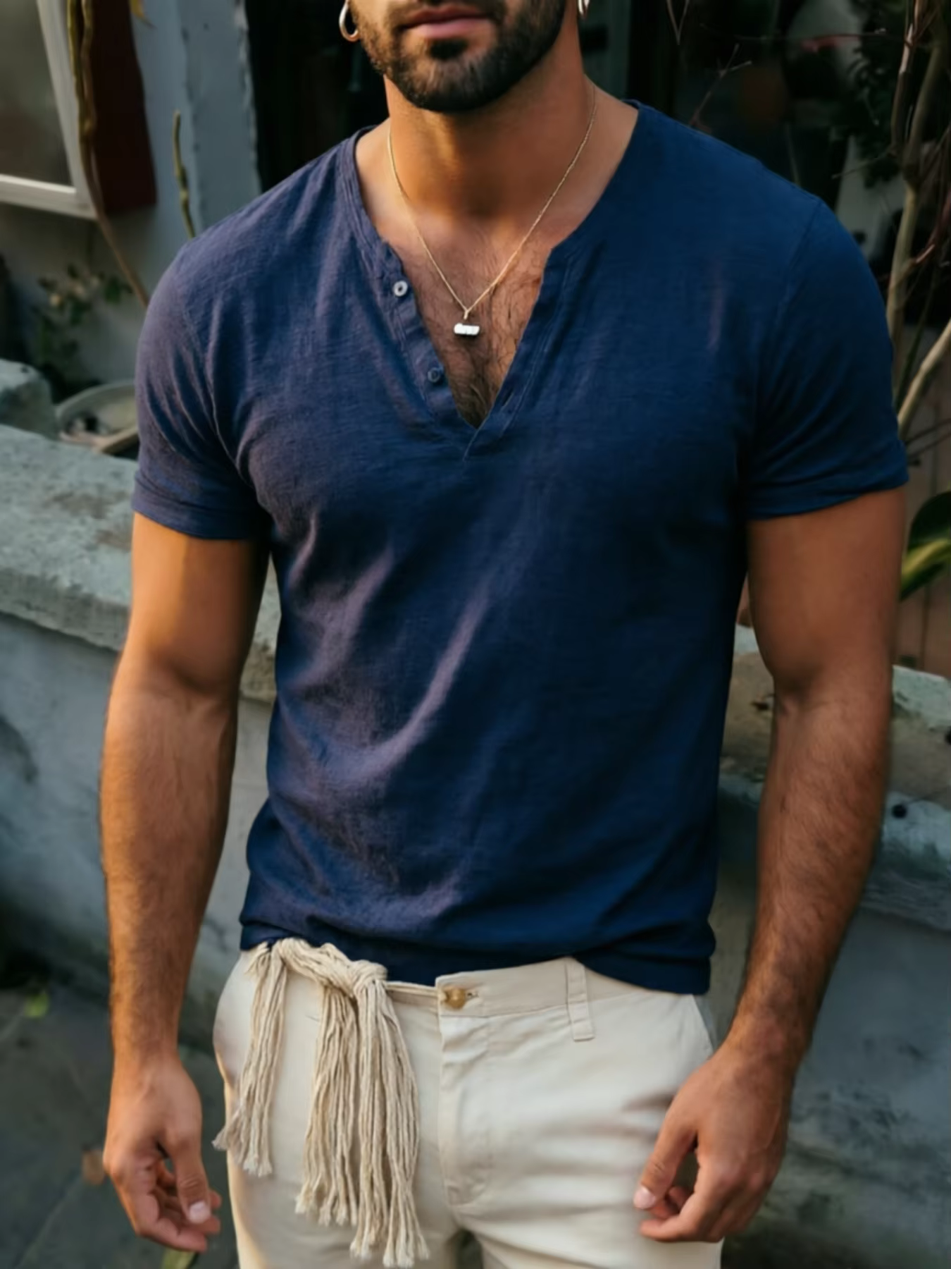 T-shirt à manches courtes en coton et lin pour homme