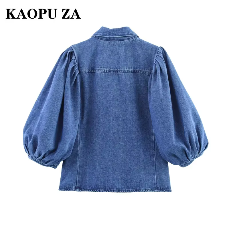Kaopu printemps été 2025 mode rétro décontracté chemise pour femme Design Simple haut boutonné coton Polyester mélange coupe ajustée