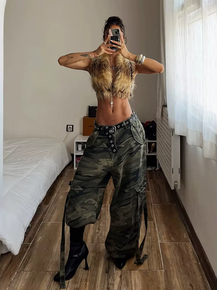 Cutenew mince fourrure licou débardeur femmes Sexy dos nu léopard Simple sauvage gothique Punk Hottie rue minuit Clubwear gilet