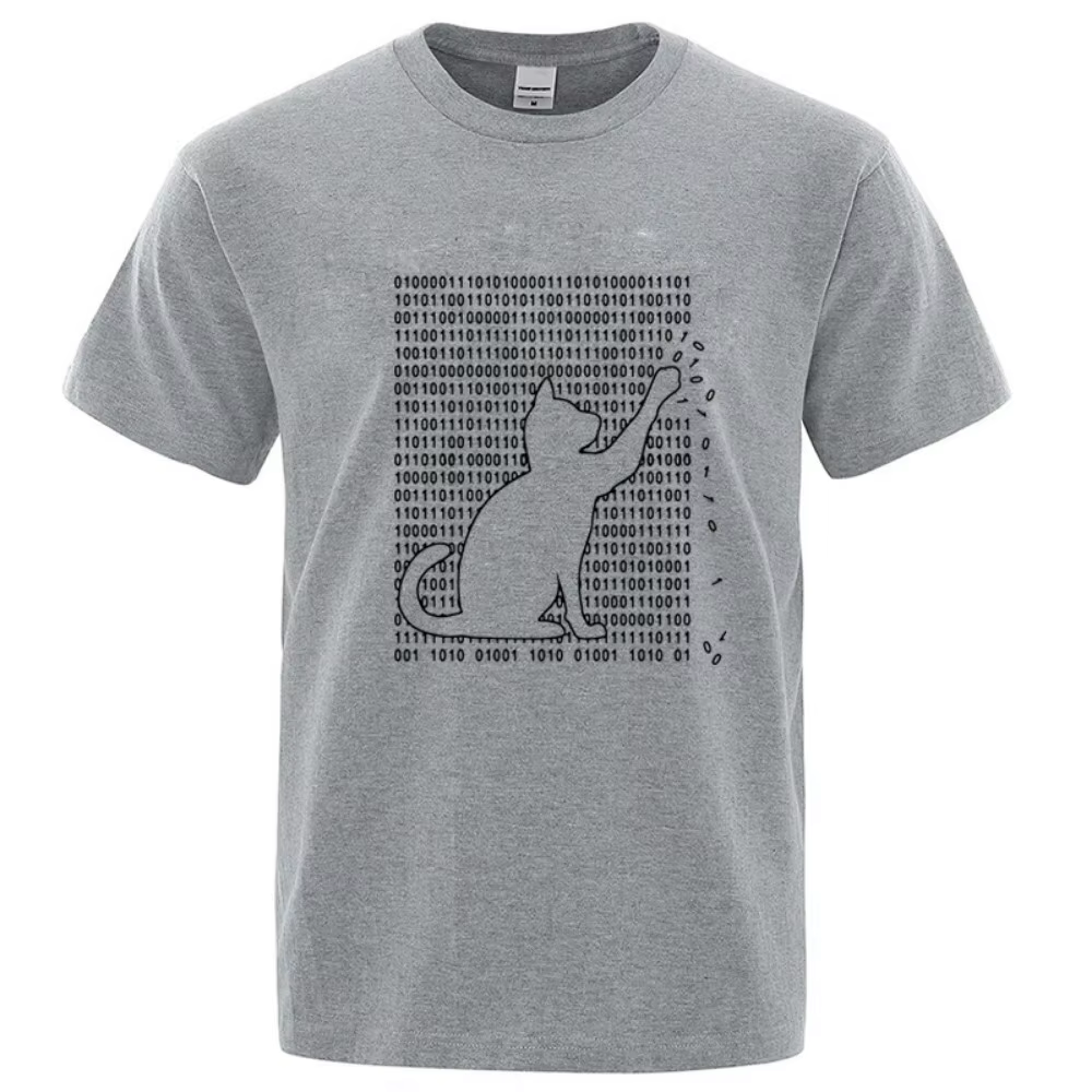 T-shirt en coton avec motif de chat formé par une matrice numérique