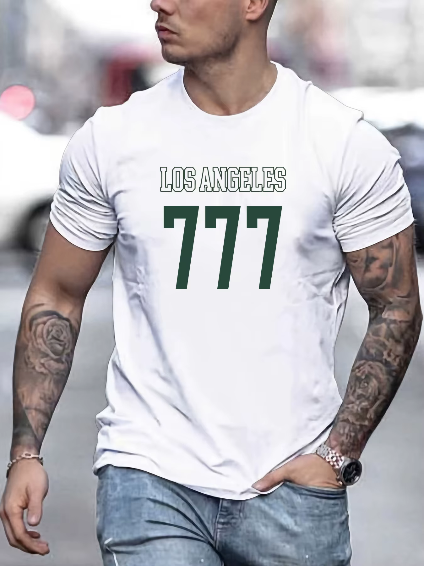 Homme T-shirt à manches courtes LOS ANGELES 777 imprimé été col rond respirant surdimensionné