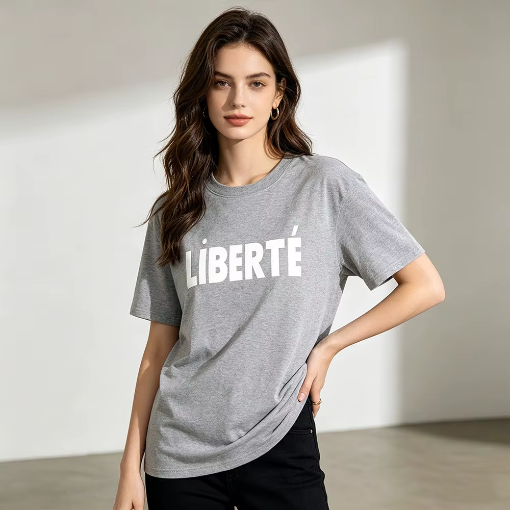 Liberte lettres françaises impression femme élégant à manches courtes t-shirts été ample coton décontracté hauts Ins