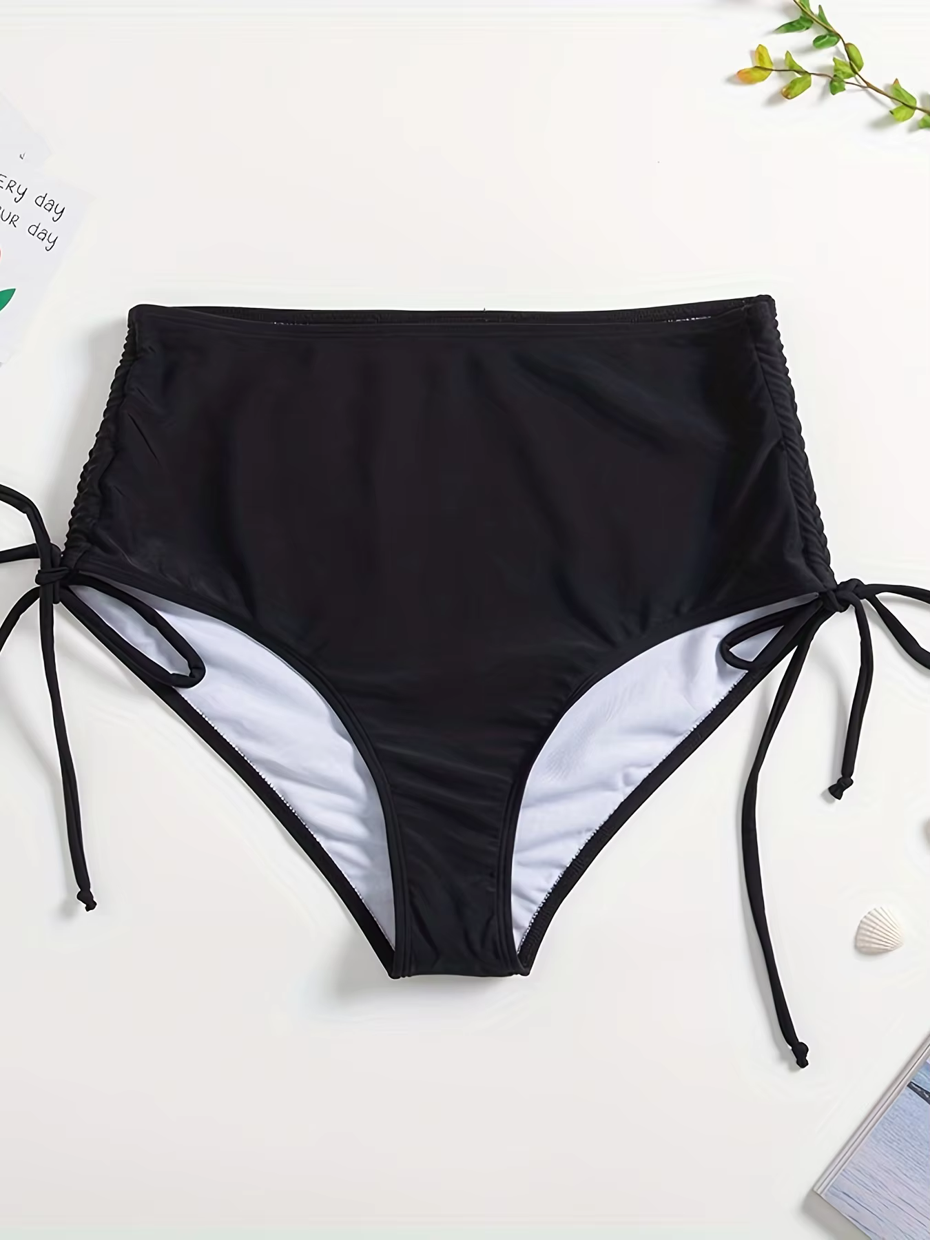Bas de bikini noir taille haute pour femme, triangle à nouer, ajustable, sexy, amincissant, maillot de bain anti-exposition