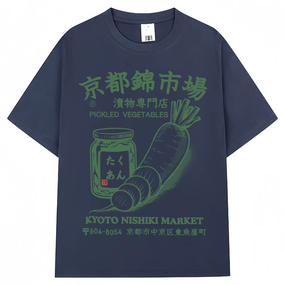 Style japonais Kyoto Nishiki marché imprimé T-shirt mode Vintage hommes femmes T-shirts surdimensionné coton décontracté