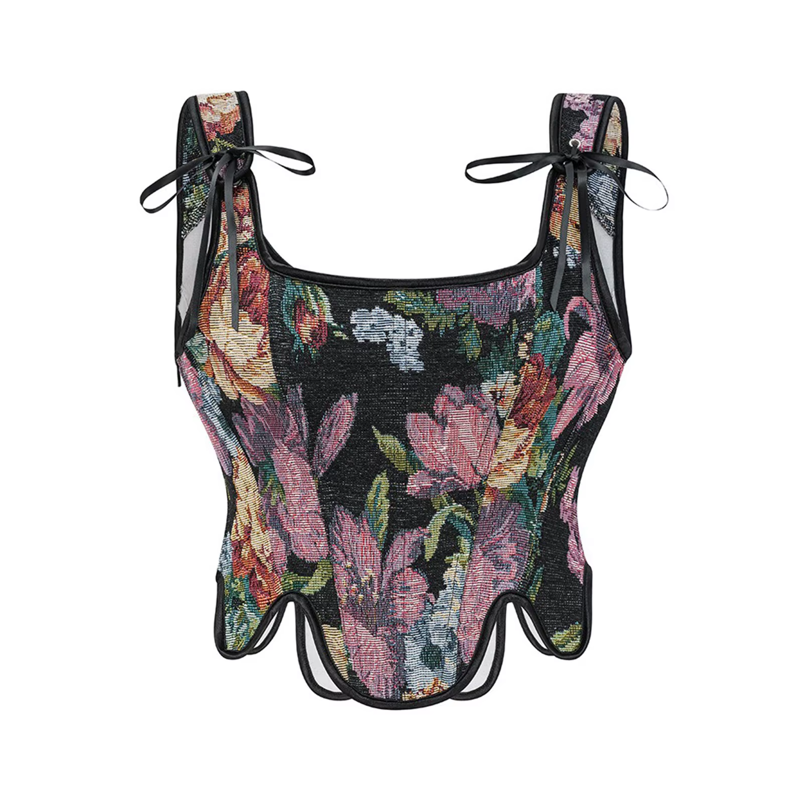 Xingqing Corset culture hauts Sexy femmes français Vintage Floral sans manches cravate Bustier t-shirts dames vêtements été Streetwear