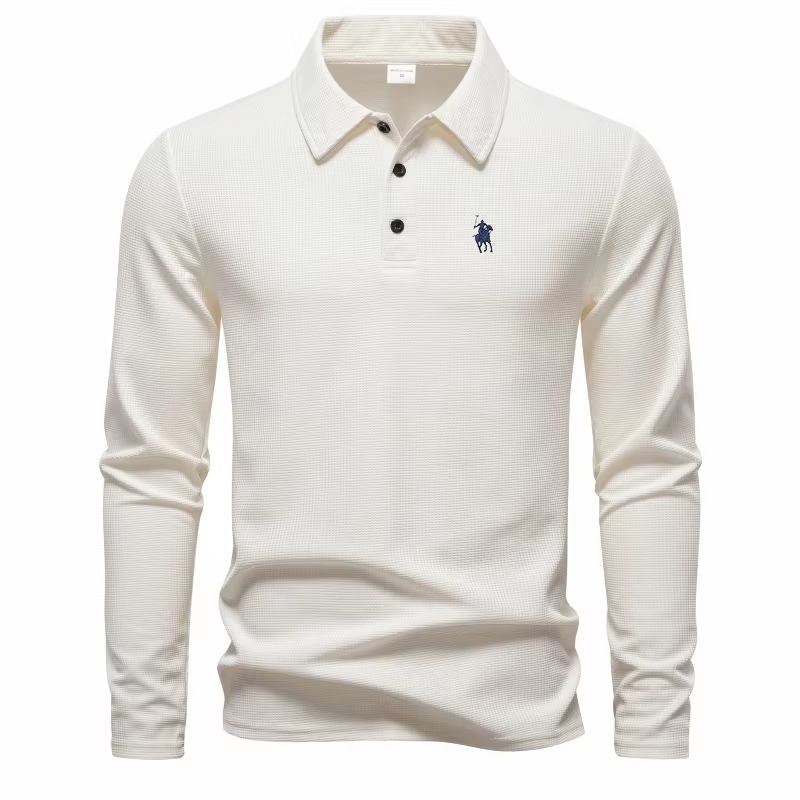 Polo haut de gamme brodé à manches longues pour homme