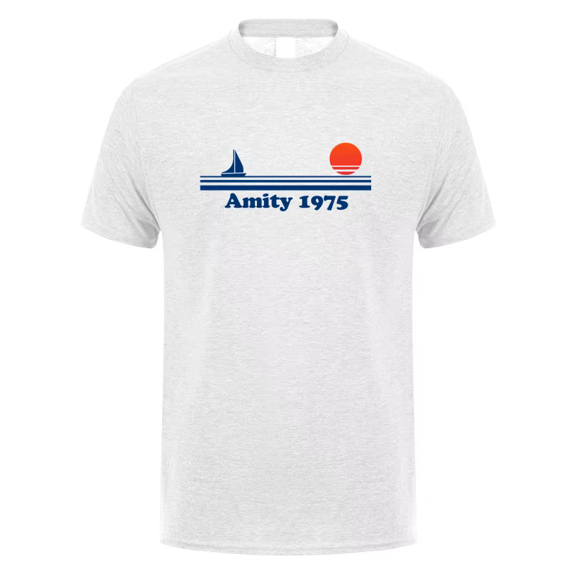 Amity 1975 t-shirt été hommes coton à manches courtes mâchoires rétro imprimé hauts t-shirts OT-033