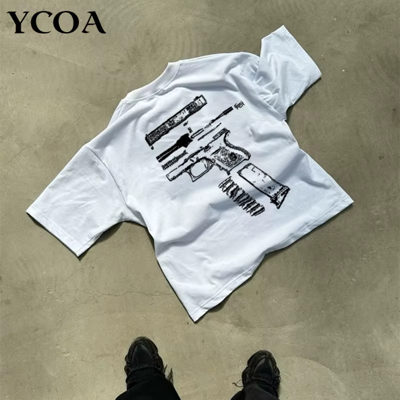 Hommes T-Shirt en GLOCK WE TRUST graphique coton surdimensionné Vintage Harajuku manches courtes hauts t-shirts esthétique Y2k Streetwear vêtements