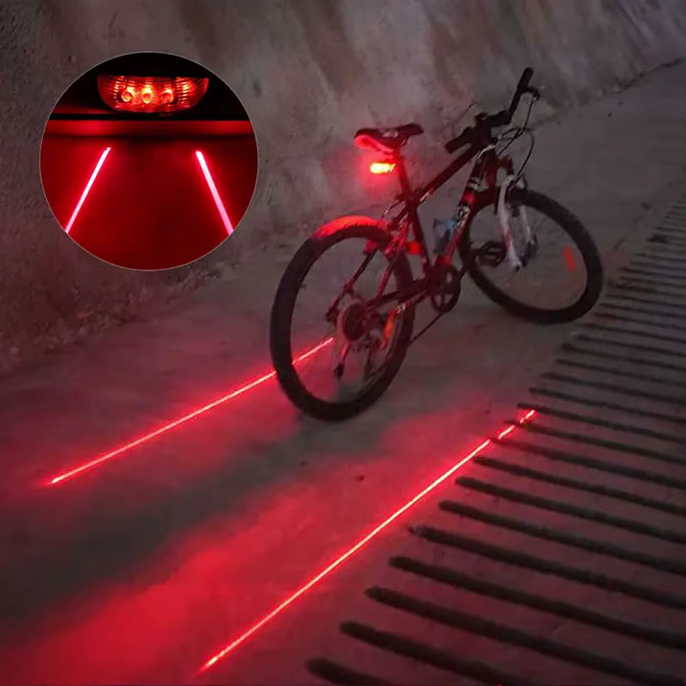 Feu arrière de vélo à 5 LED, lumière Laser pour conduite nocturne, cyclisme en plein air, étanche, feu arrière d'avertissement de sécurité