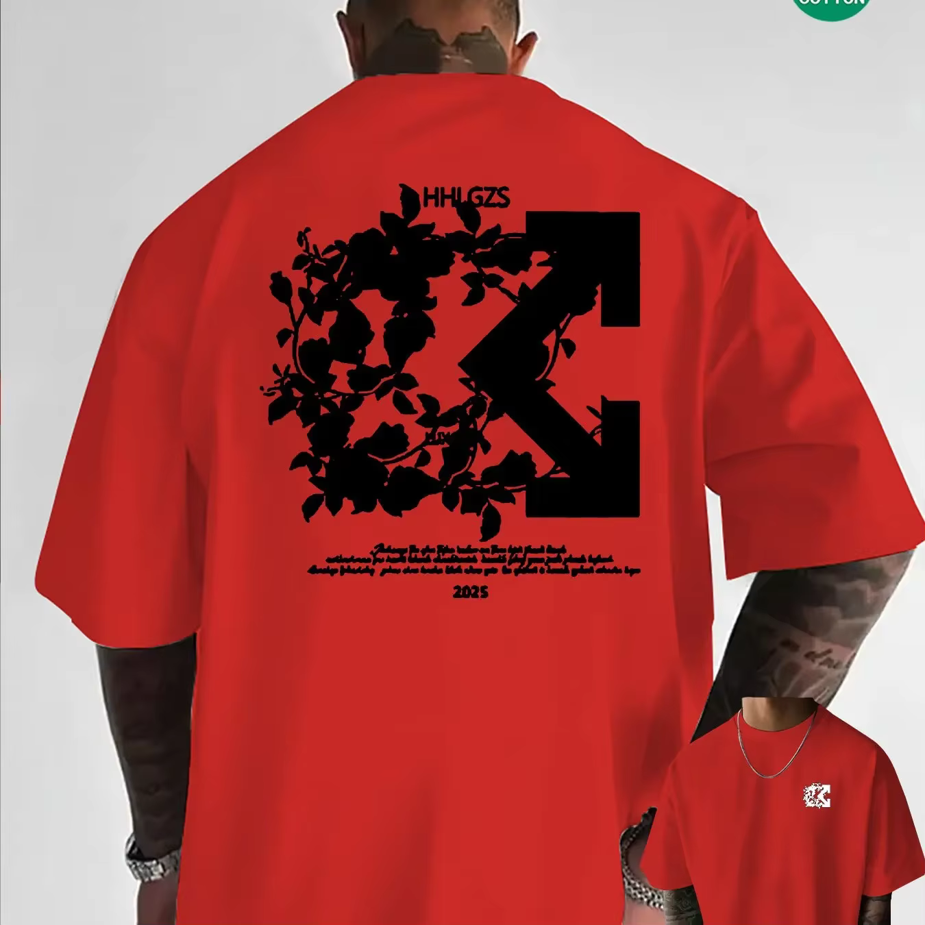 T-shirt Homme Imprimé Floral Flèche 100% Coton Grande Taille Respirant Décontracté Streetwear – Nouvelle Collection Promotionnelle