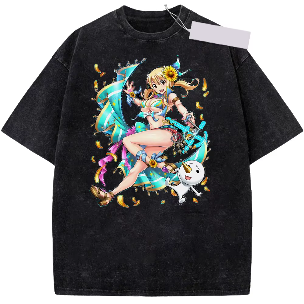 T-shirt Anime Fairy Tail Natsu Lucy pour hommes et femmes