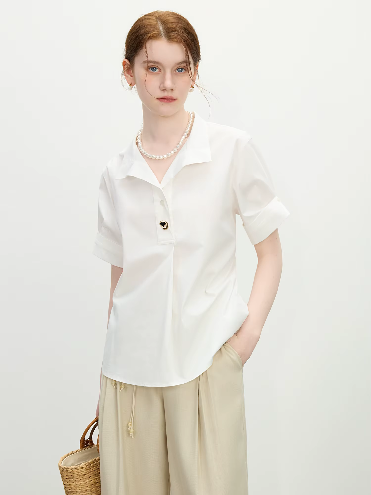 FSLE 2025 été blanc français à manches courtes chemise surdimensionné Design bureau à la rue lin mélangé Chic haut décontracté ample 25FS12138