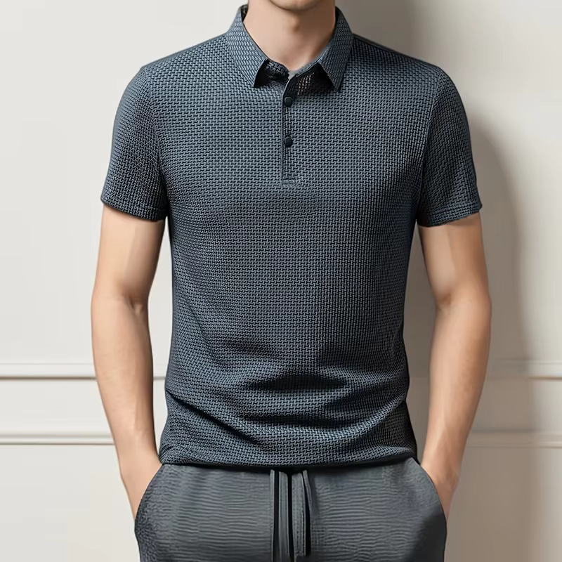 Nouveaux hommes d'affaires décontracté à manches courtes fleur d'os couleur unie POLO mode respirant confortable été polyvalent haut