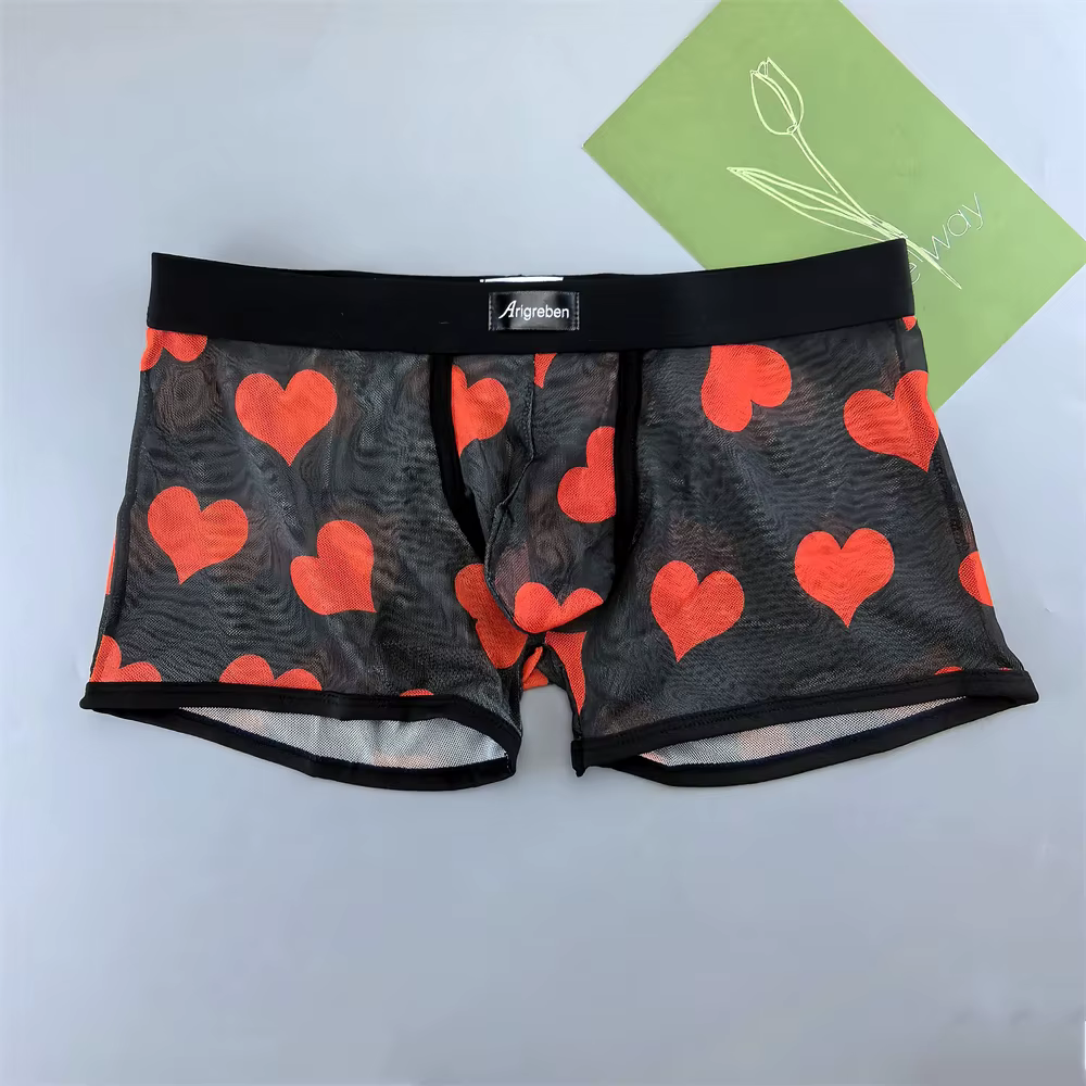 Boxer Transparent en maille «coeurs» pour homme