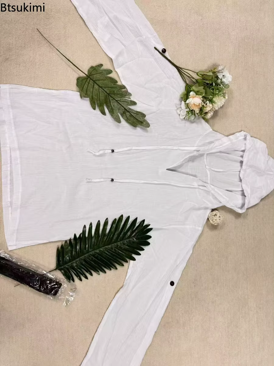 Chemise à capuche en lin et coton pour homme