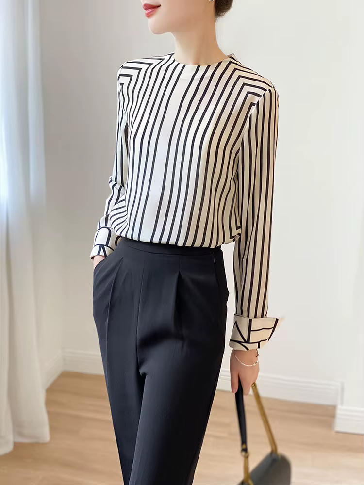 Mode luxe dames chemise France style femme impression blouse à manches longues hauts blusa mujer