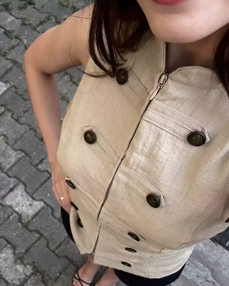 Chemisier Femme 2026 Nouvelle Collection Été – Chemise Noire Sans Manches Boutonnée