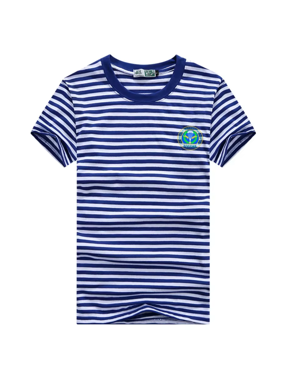 Troupes aéroportées russes VDV Badge parachutiste marin chemise rayée 100% coton col rond manches courtes hommes T-Shirt haut breton