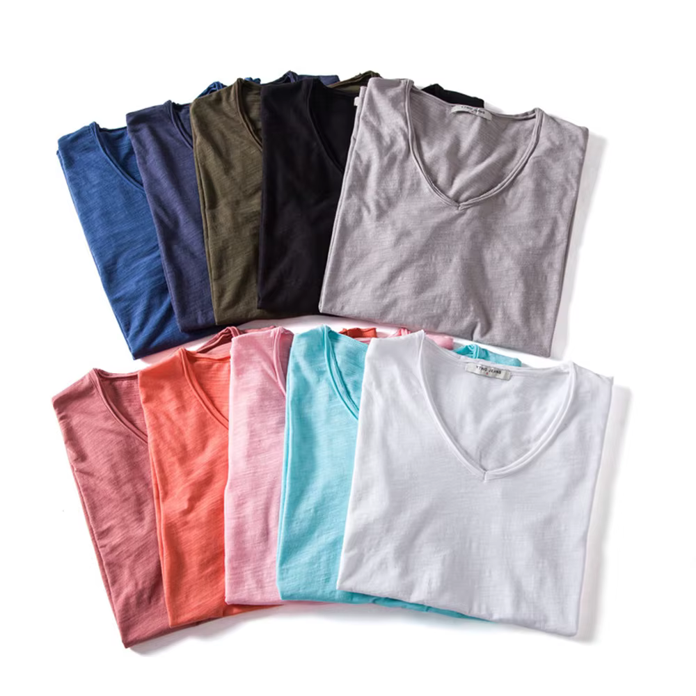 Qualité de la marque100% coton t shirt homme de marque Col en V mode