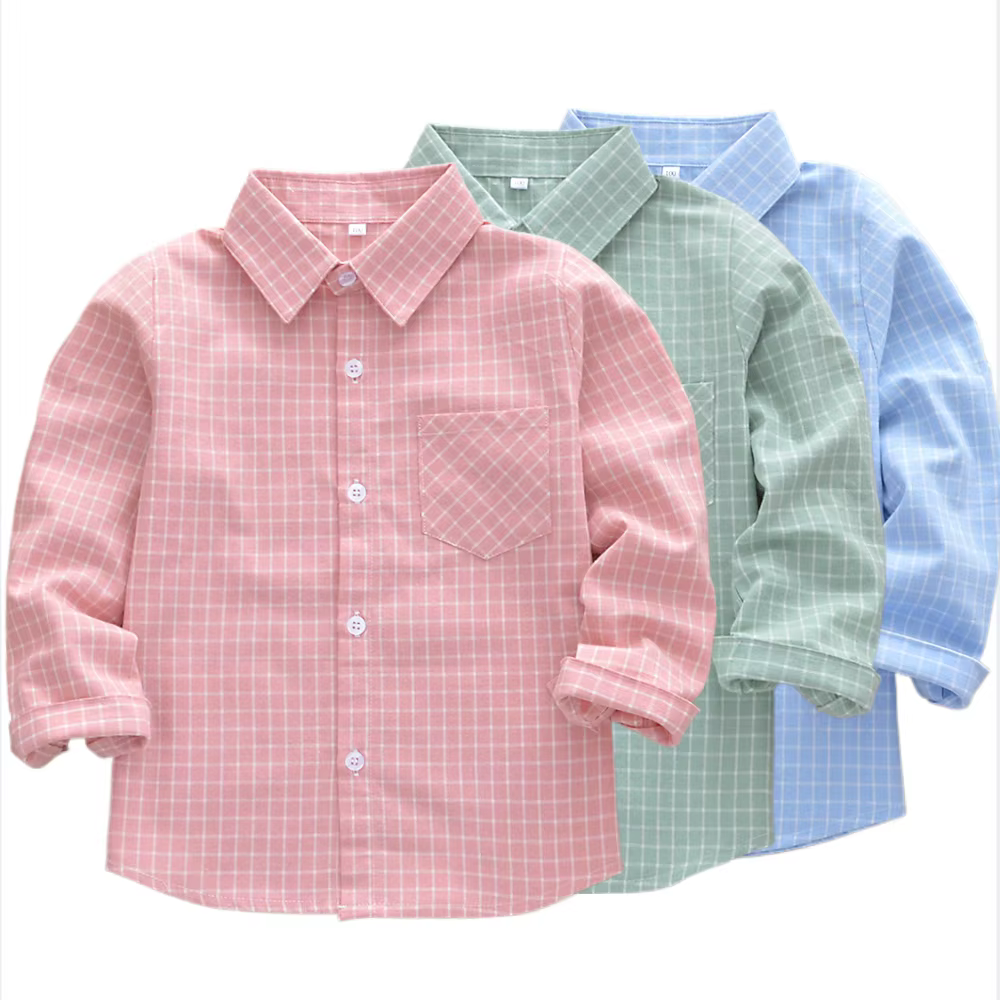 Chemise à carreaux à manches longues pour enfants et adolescents de 2 à 13 ans