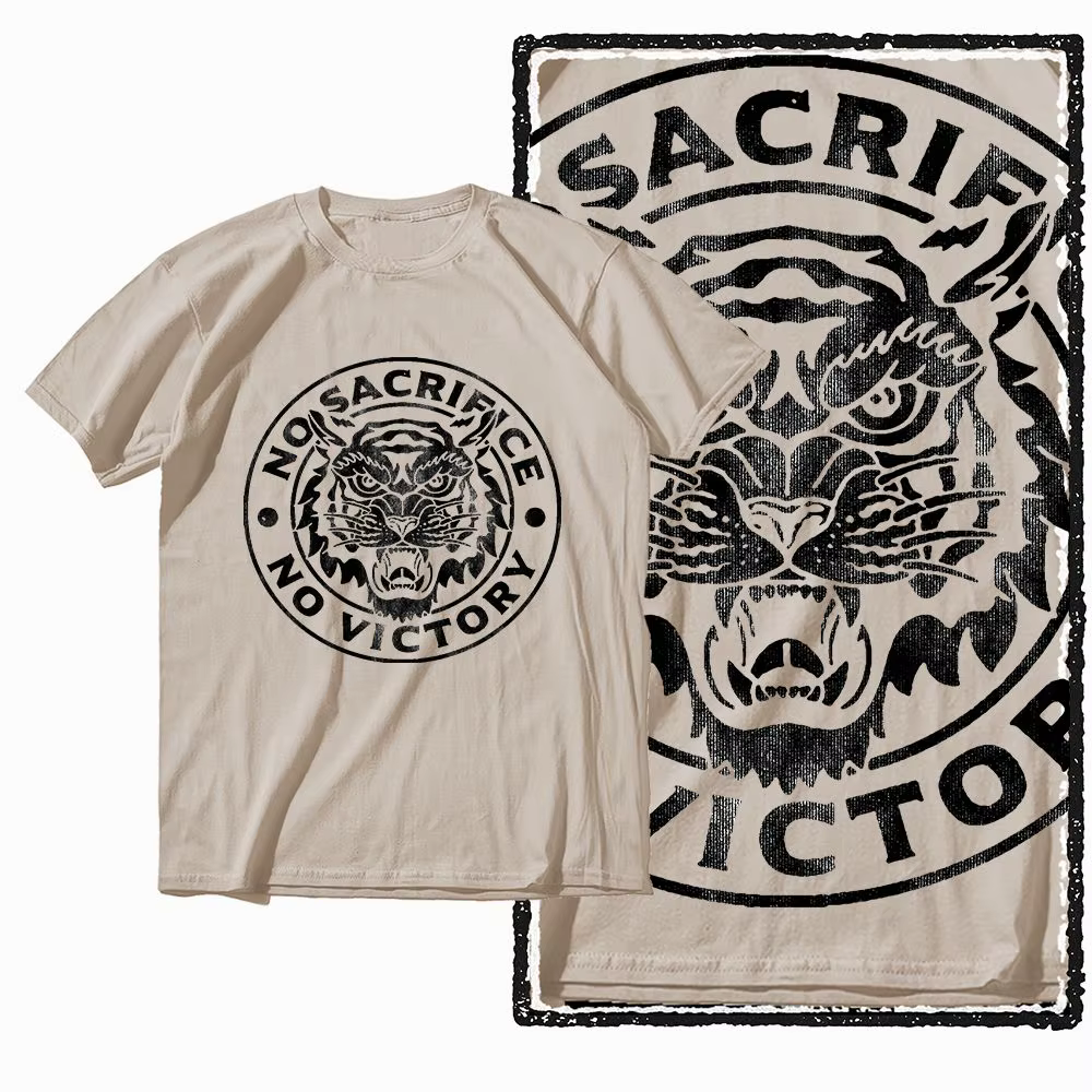 T-shirt pour homme en coton vintage beige imprimé tigre G41