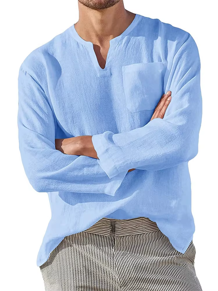 T-Shirt à Manches sulfen Coton et Lin pour Homme