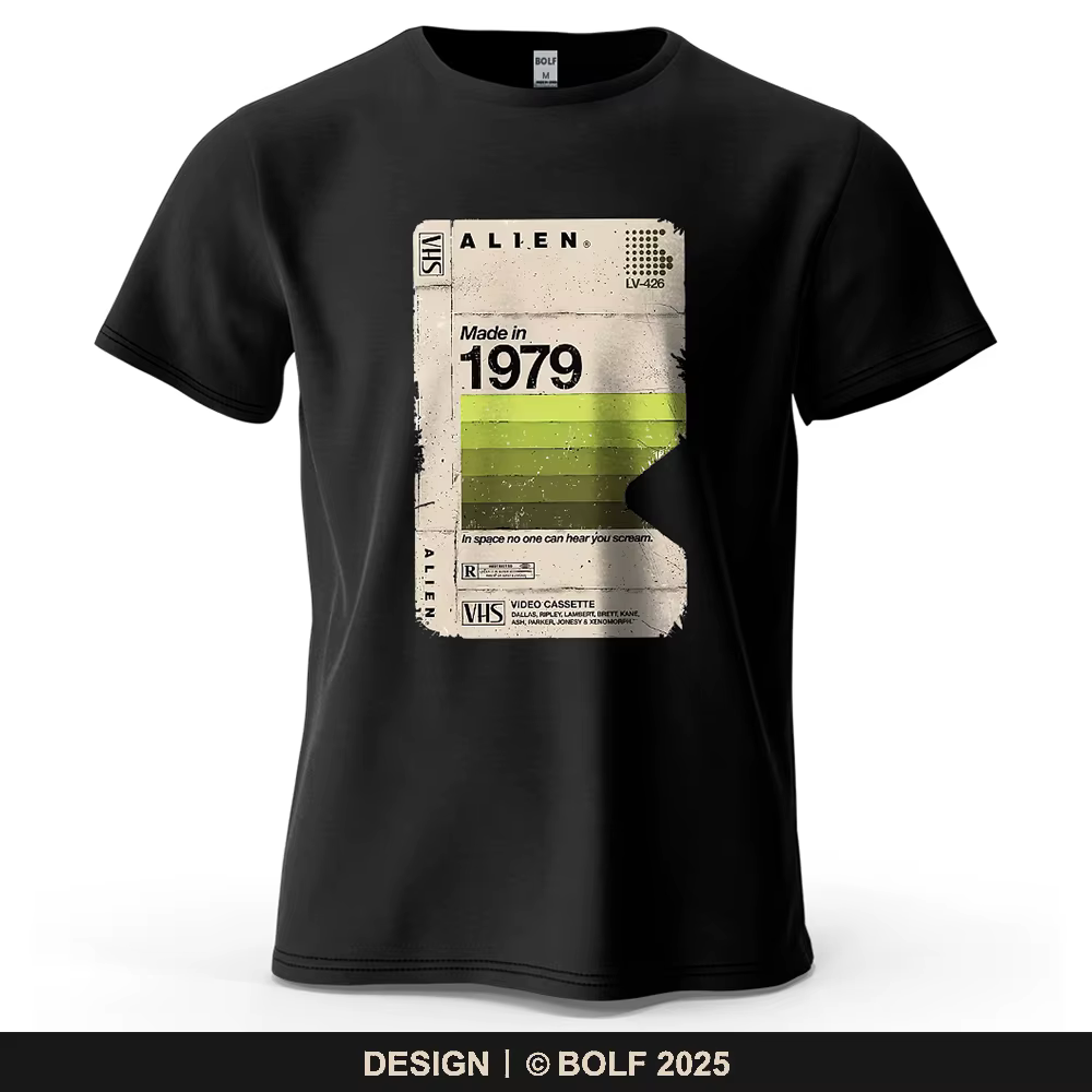 Alien 1979 Tape imprimé hommes T-Shirt 100% coton surdimensionné Vintage film nuit graphique t-shirts pour haut pour