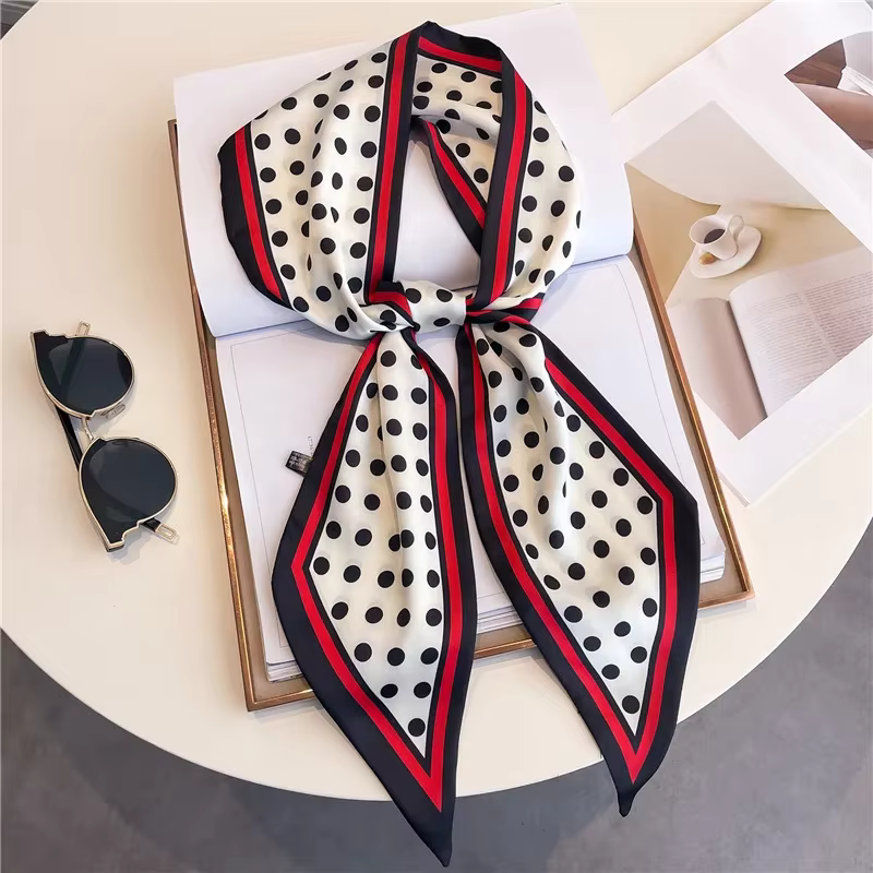 Écharpe à pois Long châle pour femmes printemps et été mode bandeau de cheveux foulards de cou foulard