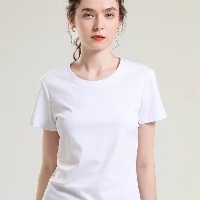 T-shirt Femme en Pur Coton à Manches Courtes