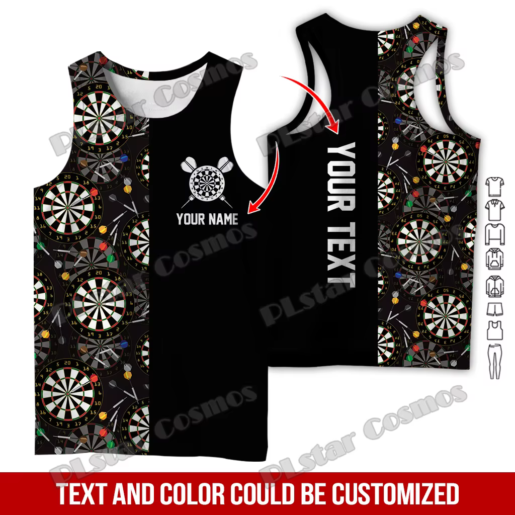 Nom personnalisé fléchettes crâne motif 3D imprimé hommes mode gilet été unisexe décontracté débardeurs cadeau pour les