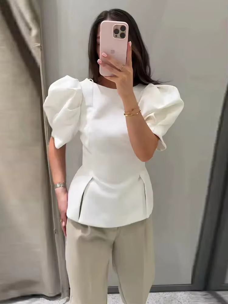 T-shirts d'été à manches courtes bouffantes pour femmes