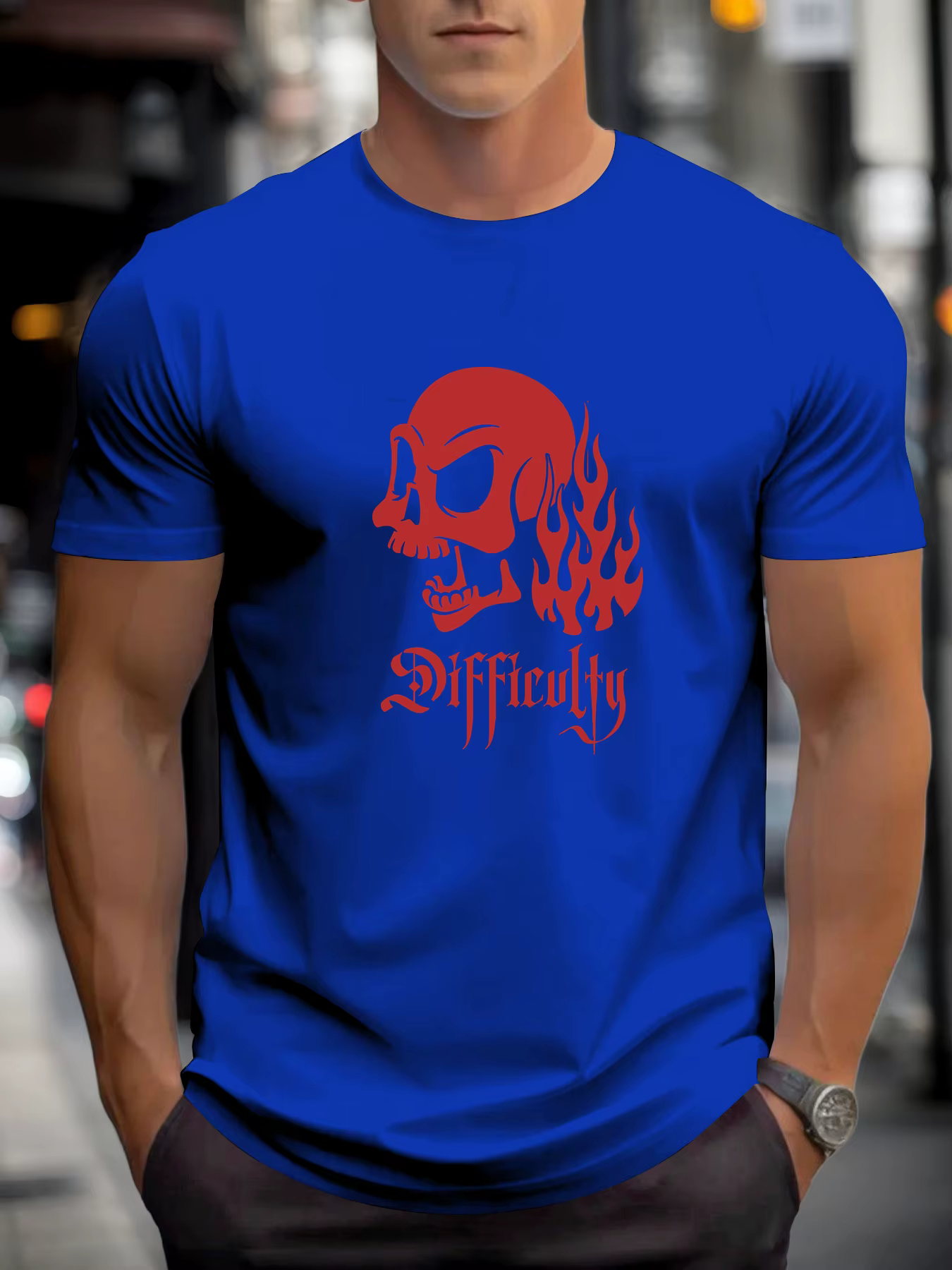 T-shirt pour hommes crâne de flamme 100 % coton impression graphique été