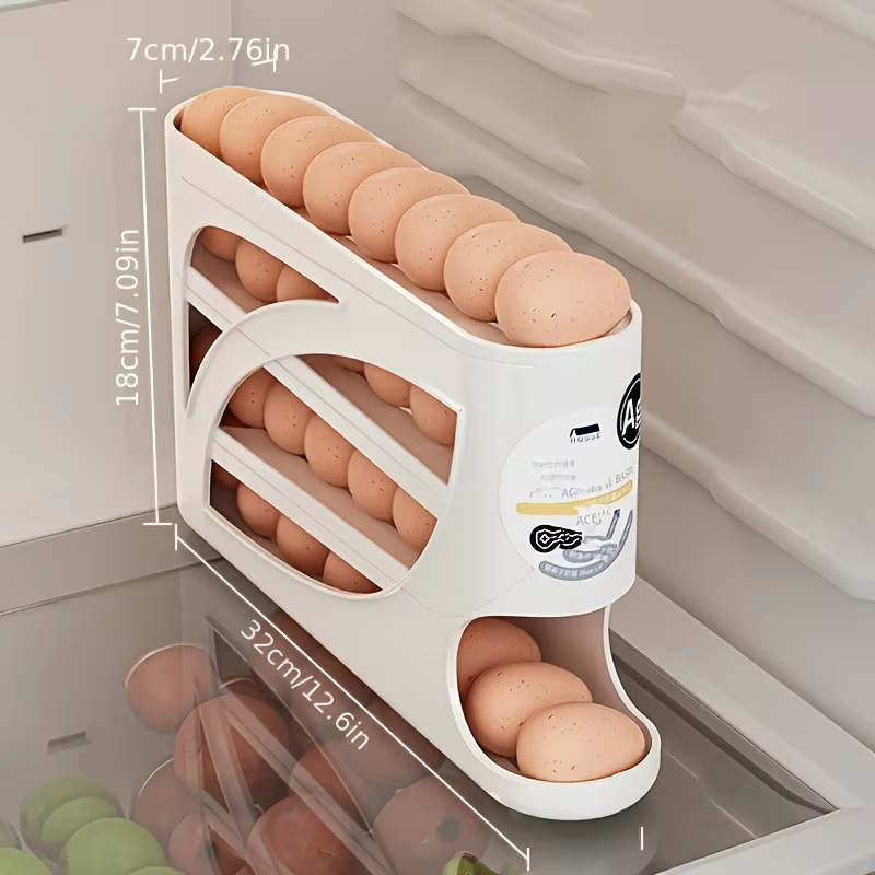 Porte-œufs pour réfrigérateur – Support coulissant à 4 niveaux pour 30 œufs | Organisateur de cuisine peu encombrant | Poignée ergonomique et rails anti-collision