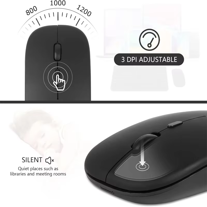 Souris de jeu sans fil, Compatible Bluetooth (Dual Mode: BT + 2.4Ghz), ergonomique et Rechargeable, pour PC/ordinateur portable/Macbook 