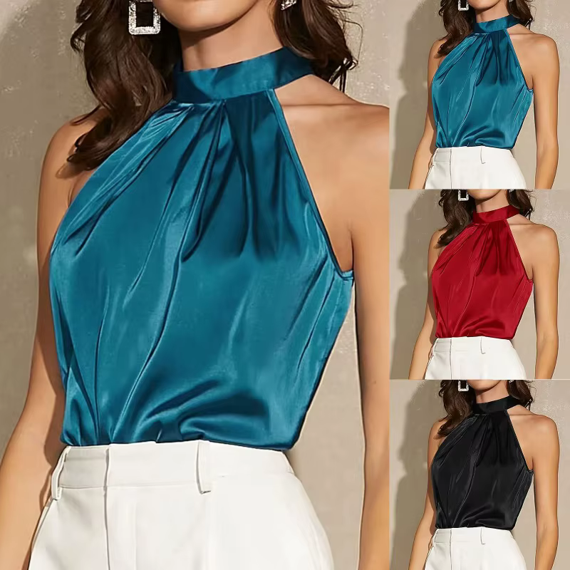 Débardeur élégant en Satin à col licou pour femme
