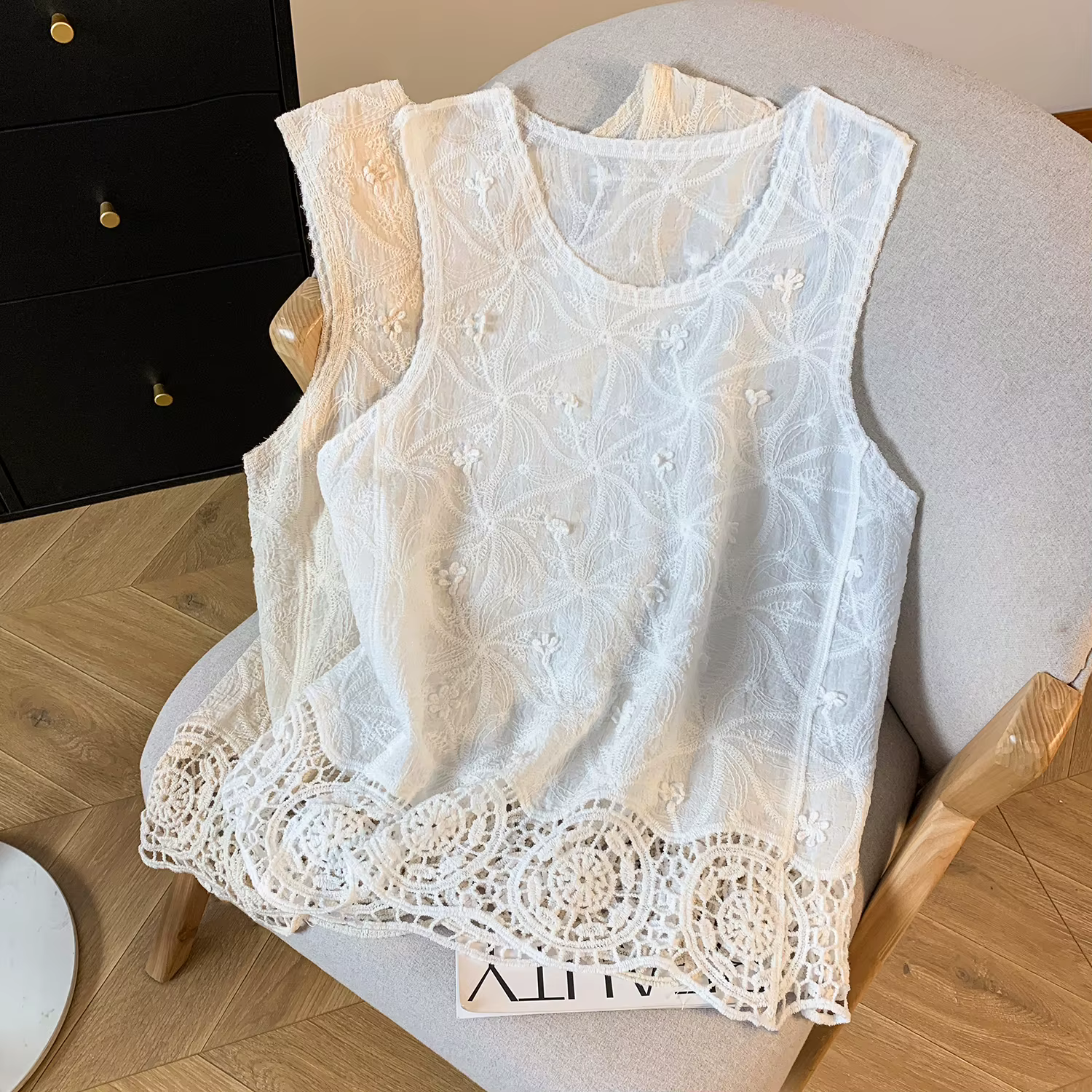 Débardeur en coton Jacquard brodé à col rond pour femmes