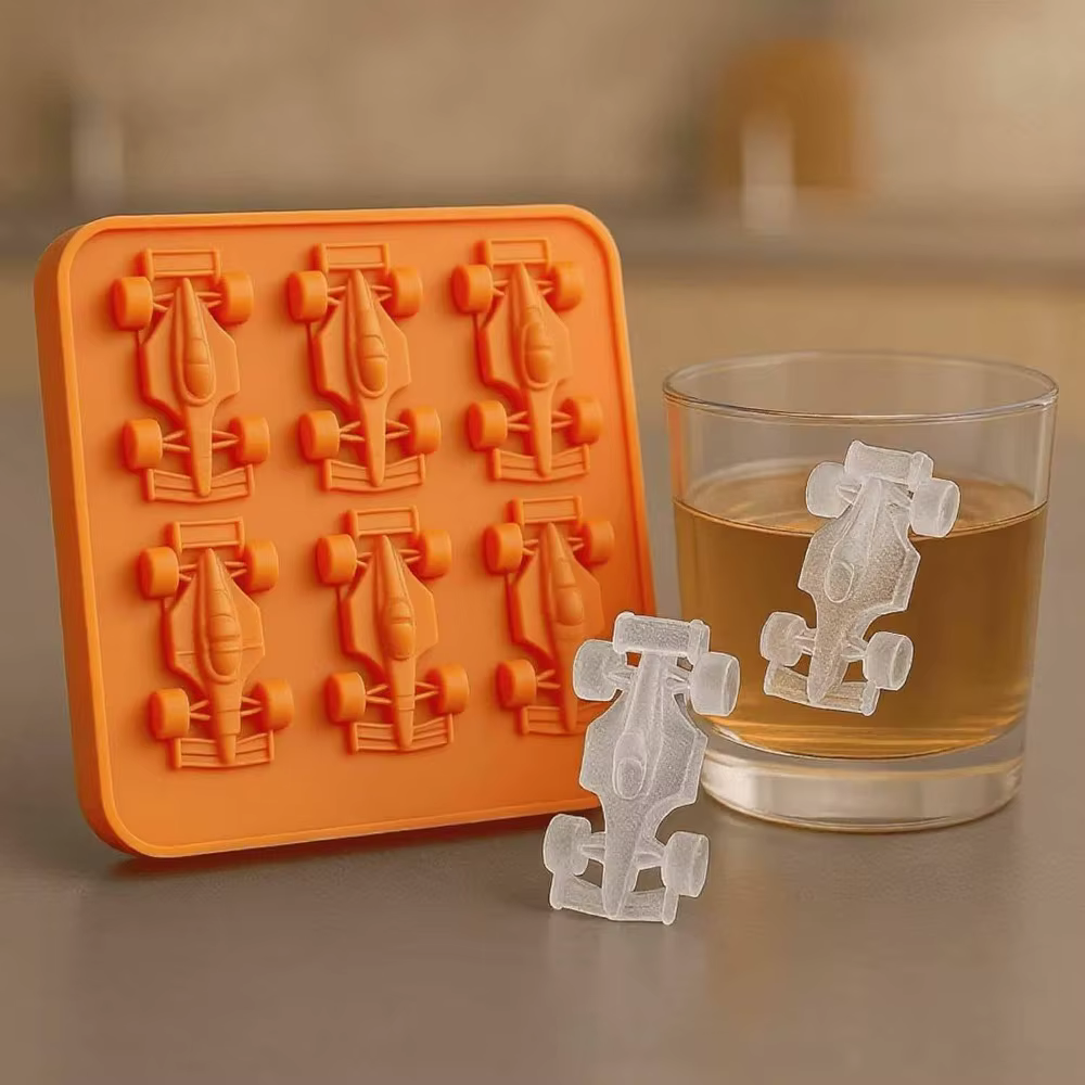 Moule à glaçons en silicone antiadhésif 6 cavités en forme de voiture de course, idéal pour la pâtisserie 3D et les aliments complémentaires - Nouveauté ustensiles de cuisine