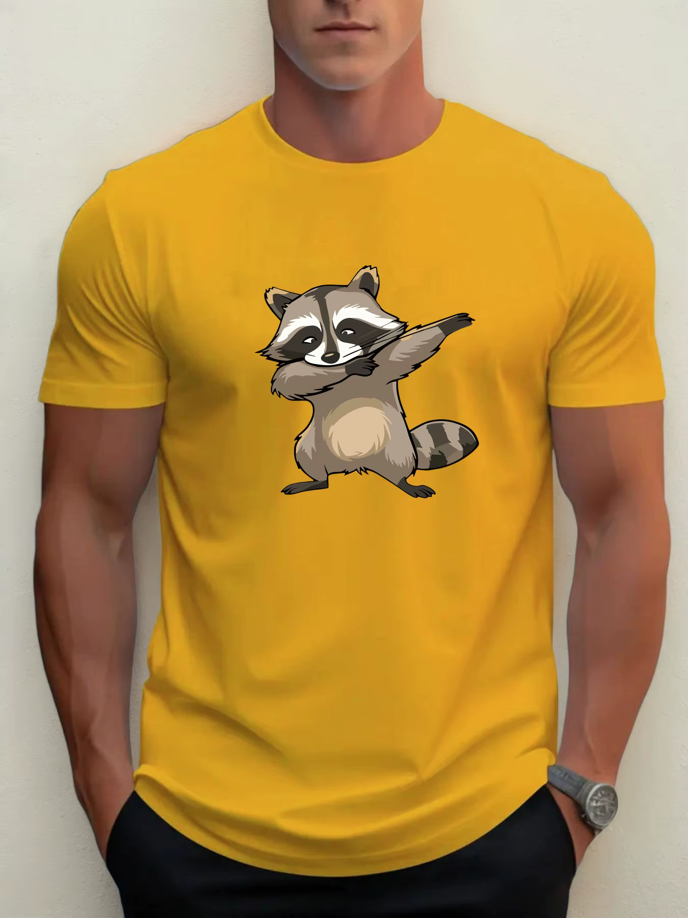 T-shirt pour hommes raton laveur 100 % coton imprimé graphique été col rond