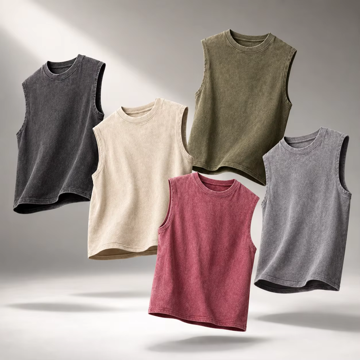 Débardeur Homme Lavé Style Urbain 230G Coton Vintage Sans Manches Coupe Ample Été Entraînement Gym Streetwear