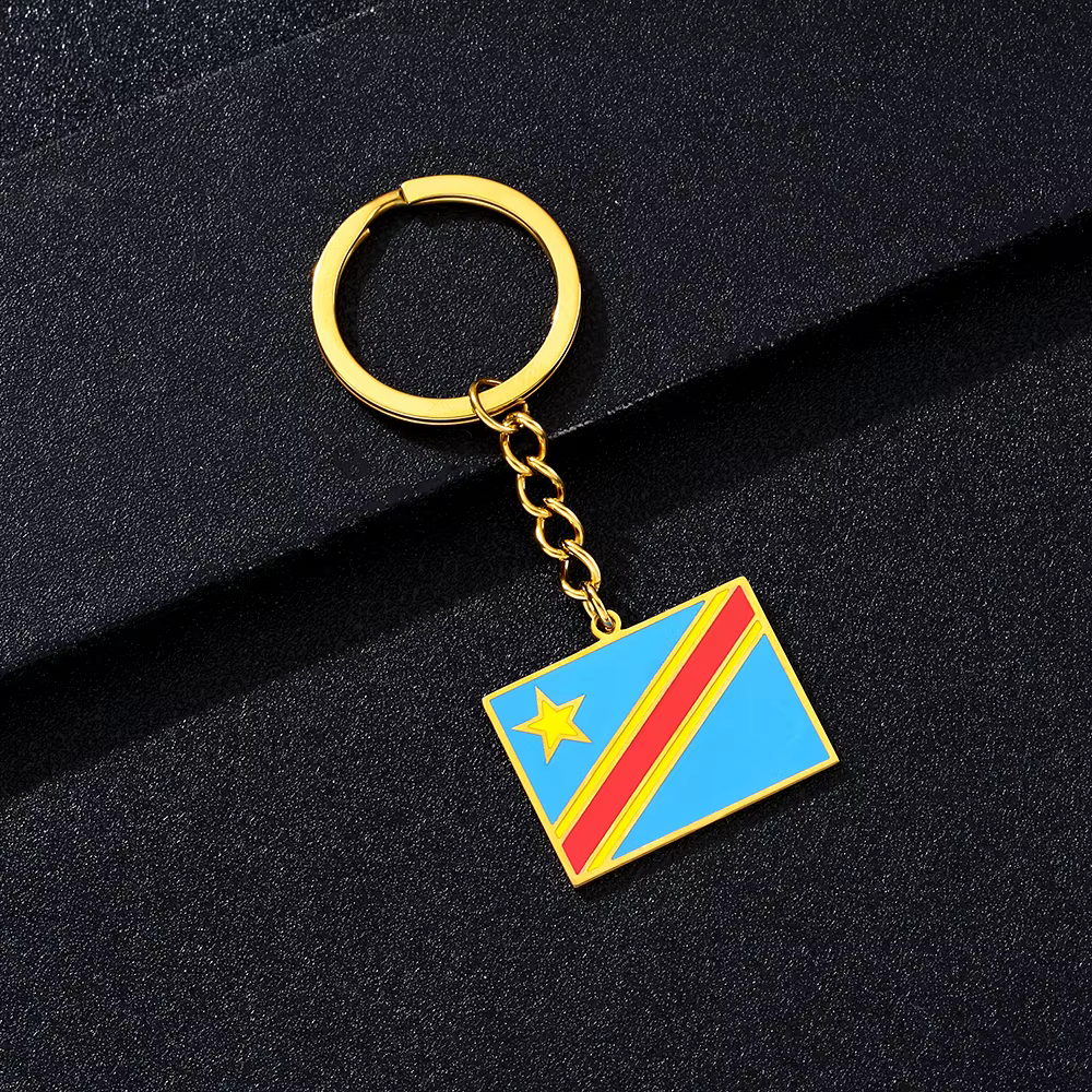Porte-clés décoratif avec drapeau de la République démocratique du Congo, style ethnique pour hommes et femmes, accessoires polyvalents en acier titane
