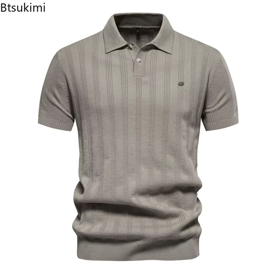 Nouveaux Polos en Maille Côtelée pour Hommes Été 2026 – Chemises Décontractées Haut de Gamme Tendance pour Affaires –