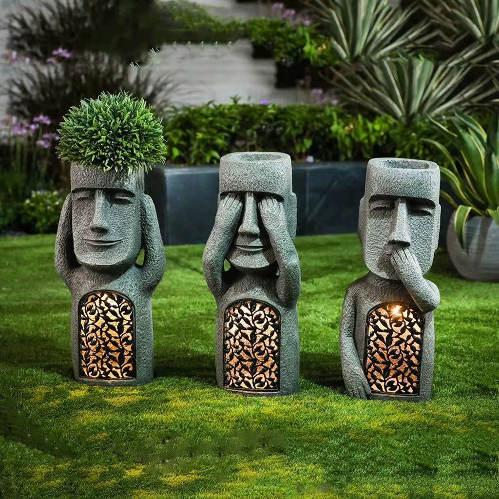 Statue d'île de Pâques en résine, sculpture de jardin Moai Monolith, 10 po