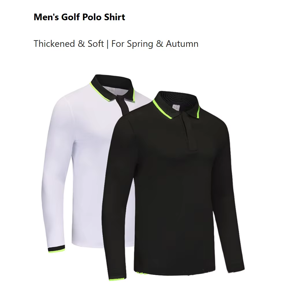 Polo de golf pour hommes pour le printemps et l'automne - Haut à manches longues extensible et à séchage rapide
