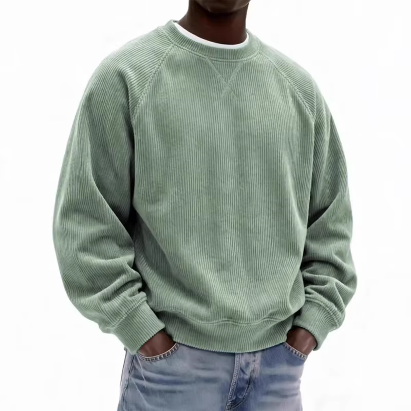 Sweat-shirt col rond en velours côtelé gris pour hommes