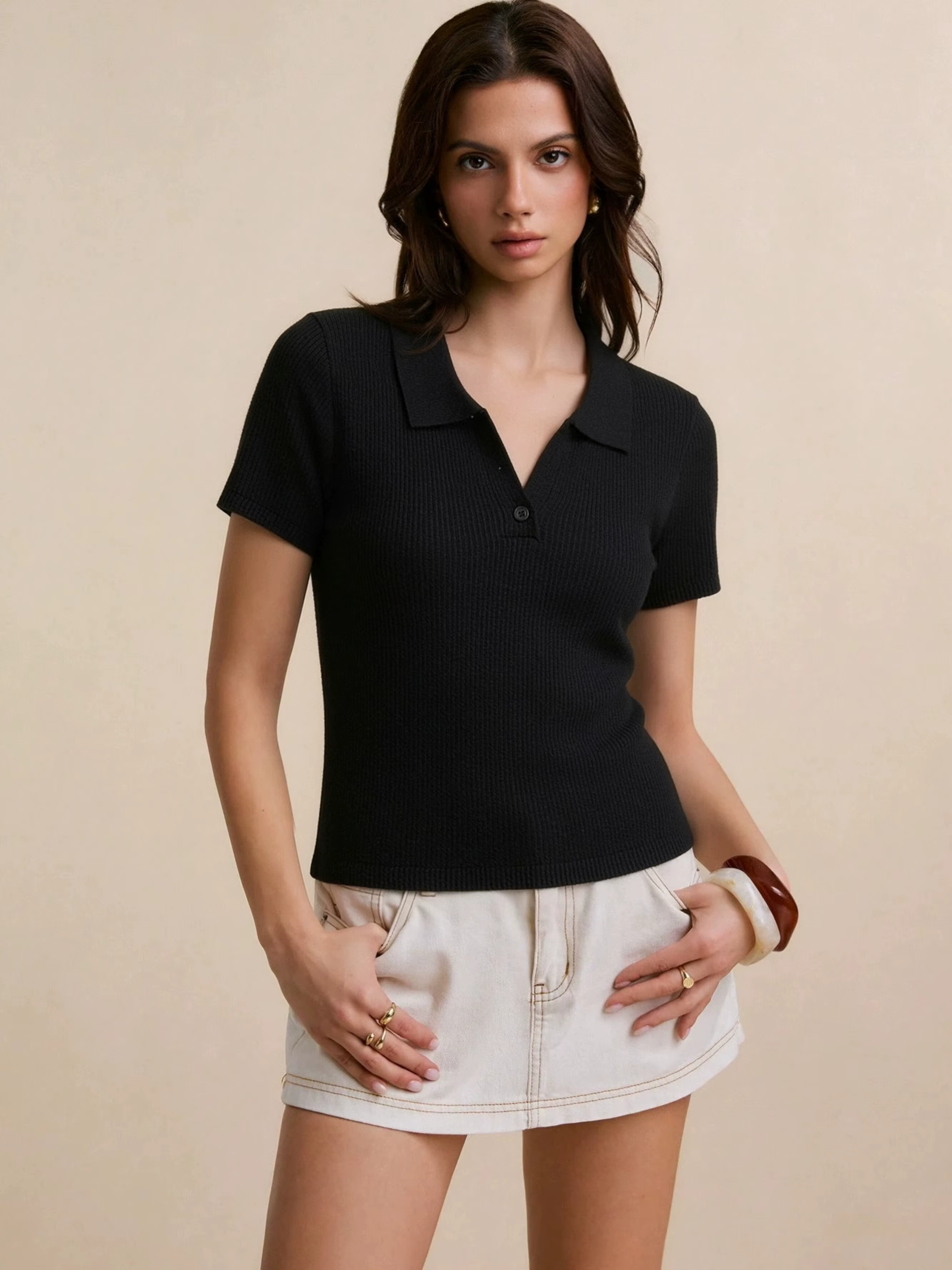Polo en tricot côtelé pour femme