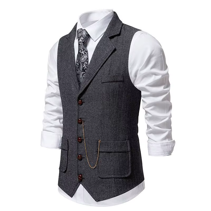 Gilet rétro britannique à revers café pour hommes