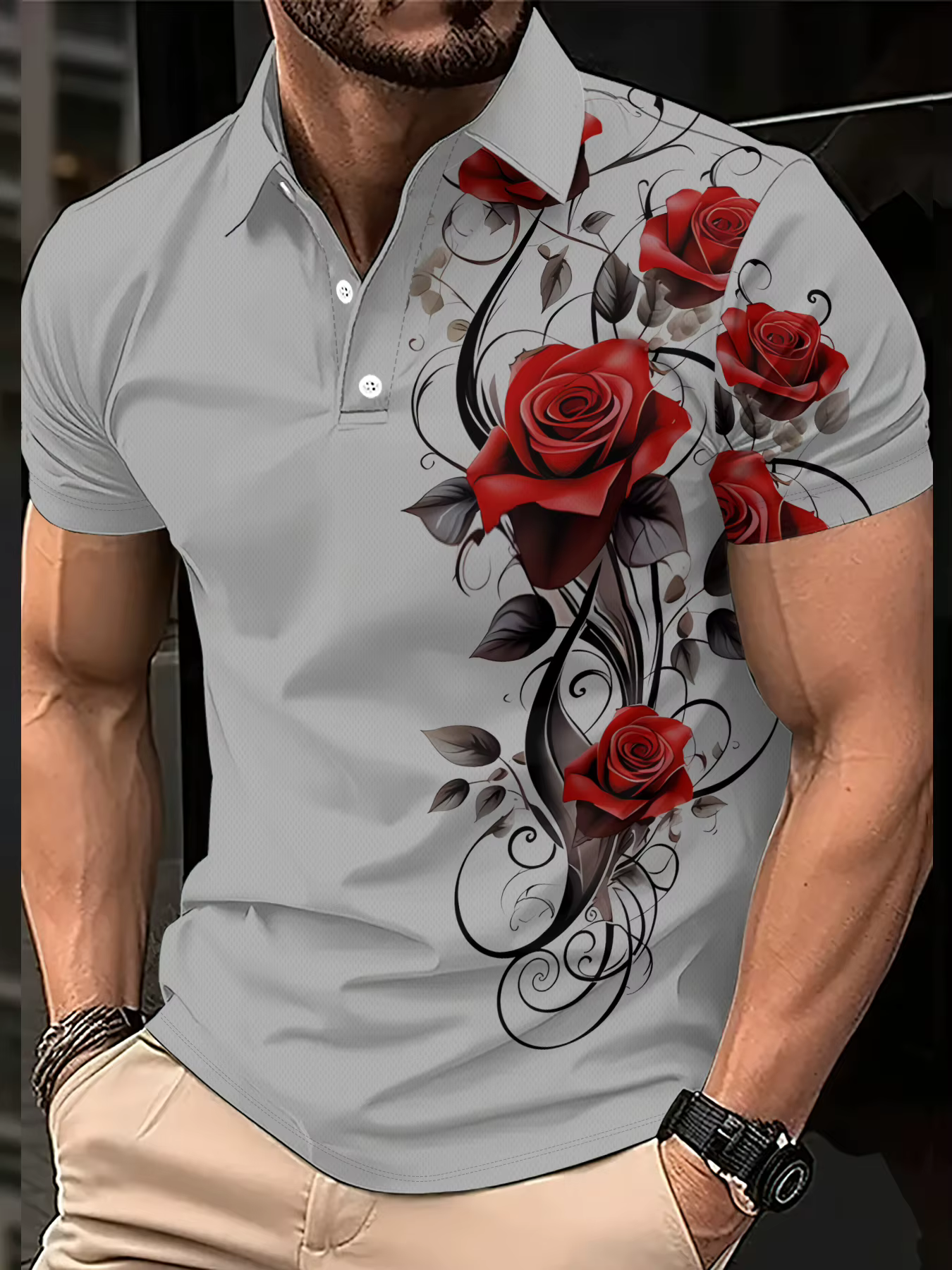 Polo homme été 2026 avec imprimé floral rose