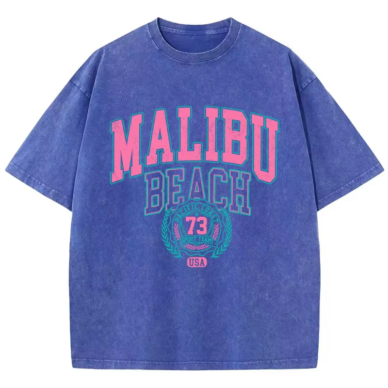 Malibu plage lavé T-Shirt femmes lettre impression coton
